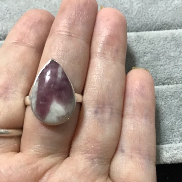 New Sterling Silver Teardrop Pink Tourmaline in Quartz Ring Size 8.5-8.75 Gem - Picture 5 of 16